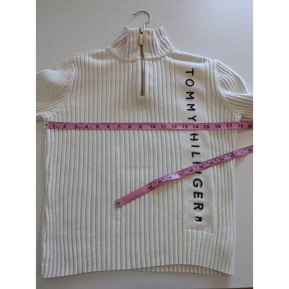Tommy Hilfiger Sweater Ribbed Knit Quarter Zip Turtleneck Spell Out Y2K Size M - Picture 13 of 14
